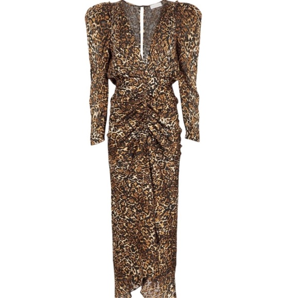 Ronny Kobo Anthropologie Astrid Sm Leopard Print Brown Black Ruched Sheath Midi - Picture 5 of 16
